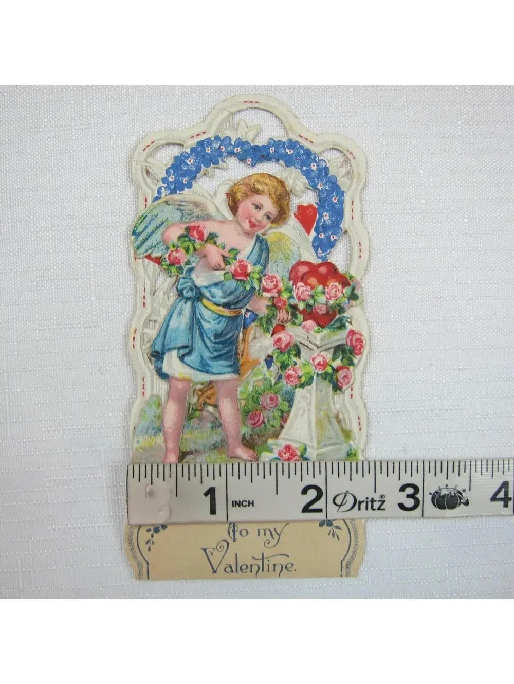 Vintage Valentine 1929 Pull Down Die Cut Stand Up Angel Flowers Doves Germany